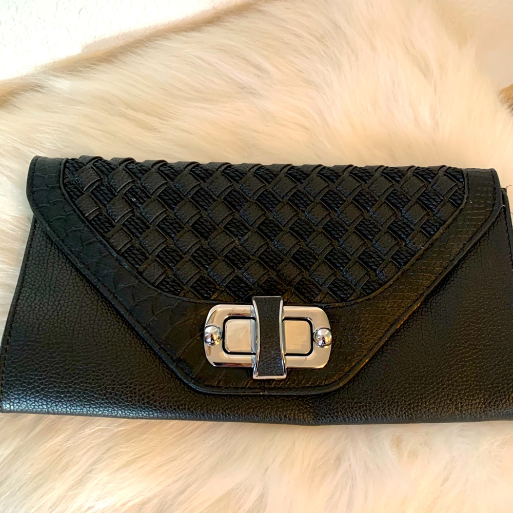 Black woven clutch